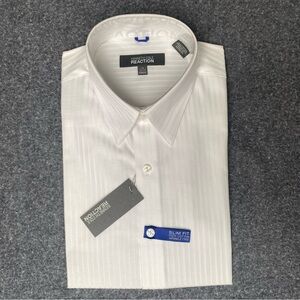 K Cole Reaction SlimFit Cotton Wrinkle Free Pinstripe Dress Shirt White 16/32-33